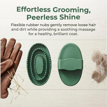Horse Brush Set, 2 Pack Large Rubber Curry Comb, Horse Grooming Brush & Deshedding Tool for Short Haired Dogs, Flexible Pet Bathing Massage Comb Rubber for Loose Hair & Mud Removal, Green, 5.7"x3.7"