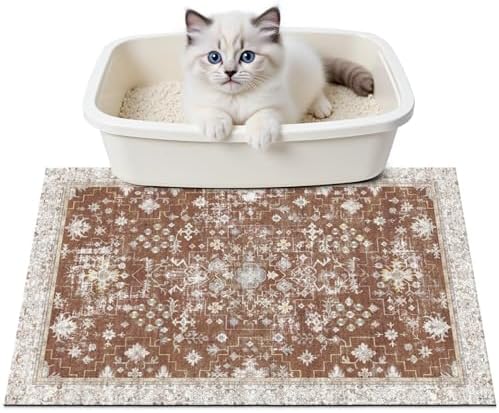 Cat Litter Mat Litter Trapping Mat, 24"x15" Waterproof Urine Proof Litter Box Mat Catcher Mat Non-Slip Washable for Kitty Kitten, Brown