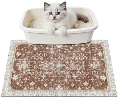 Cat Litter Mat Litter Trapping Mat, 24"x15" Waterproof Urine Proof Litter Box Mat Catcher Mat Non-Slip Washable for Kitty Kitten, Brown