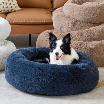 Bedsure Calming Dog Beds Large Sized Dog Donut Washable Pet Bed,36ins Navy