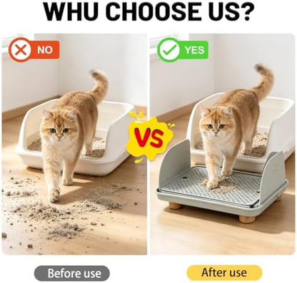 Litter Box Step, Cat Litter Box Ramp/Catcher with Splash-Proof Side Baffles