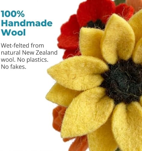 Glaciart One Wool Felt Flowers Set – Handcrafted Artificial Arrangement with Colorful Stems, Eco-Friendly Material, Essential Oil Ready, Reusable Decor, Washable Gift for Events or Home