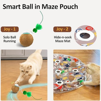 Cat Toys for Indoor Cats, Interactive Ball & 9 Holes Play Mat, Hide-n-Seek Exercise Game, Automatic Ball in Pouch, Mouse Squeaky Stimulating Toy, Motion Activated Kitten Enrichment Toys
