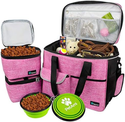 PetAmi Dog Travel Bag Organizer, Pet Supplies Tote Diaper Bag, Pink Large
