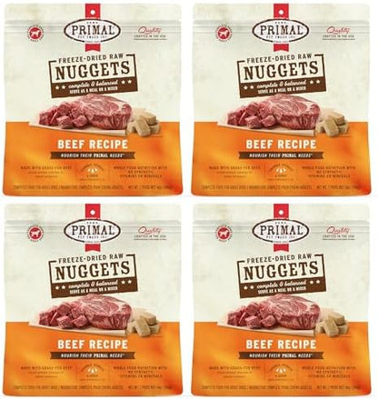 Primal Freeze Dried Raw Dog Food Nuggets, Beef, 14 oz (4 Pack)