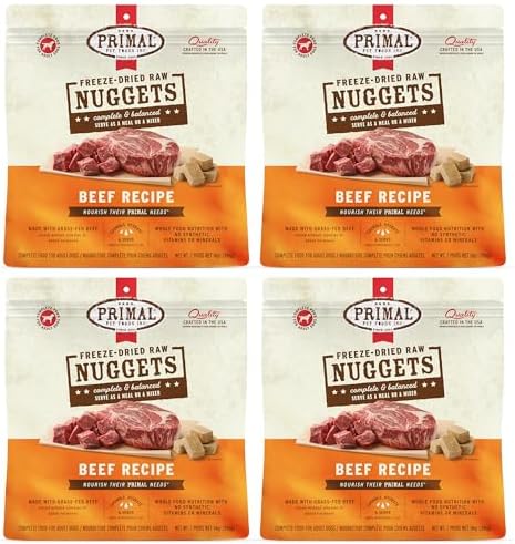 Primal Freeze Dried Raw Dog Food Nuggets, Beef, 14 oz (4 Pack)