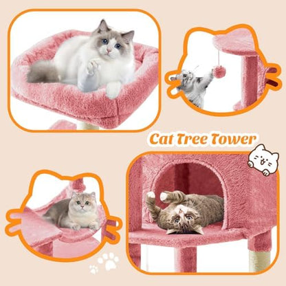 DUMOS Small 44 Inch Cat Tree Tower with Natural Sisal Scratching Posts