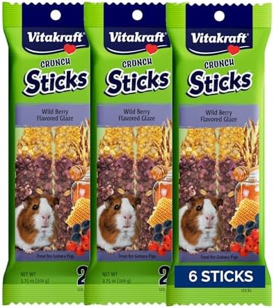 Vitakraft Crunch Sticks Guinea Pig Treat - Triple-Baked Guinea Pig Chews with Natural Wood Center - Crunchy & Nutritious Treats for Small Animals (Wild Berry and Honey, Pack of 6)