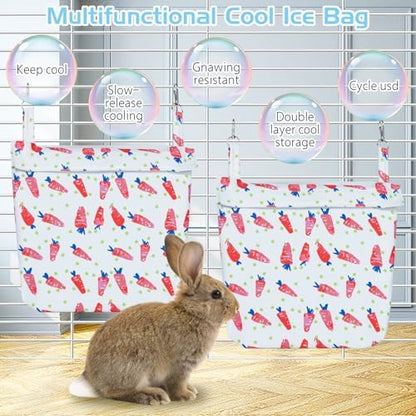 Hamiledyi Rabbit Cooling Pouch with Ice Pack - No Condensation Pad for Bunny Cage Accessories, Washable Cooling Mat for Small Animals,Ferret, Guinea Pig, Chinchilla(Carrot Pattern, 2kits)