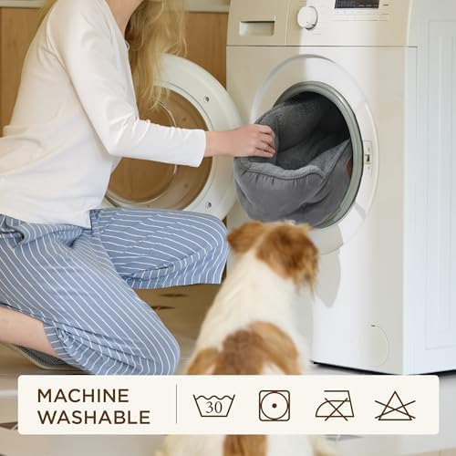 Bedsure Self Warming Cat Bed,Round Washable Small Dog Bed, 20In Grey