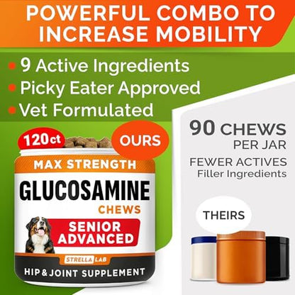 STRELLALAB Advanced Glucosamine for Senior Dogs, Chondroitin Joint Support