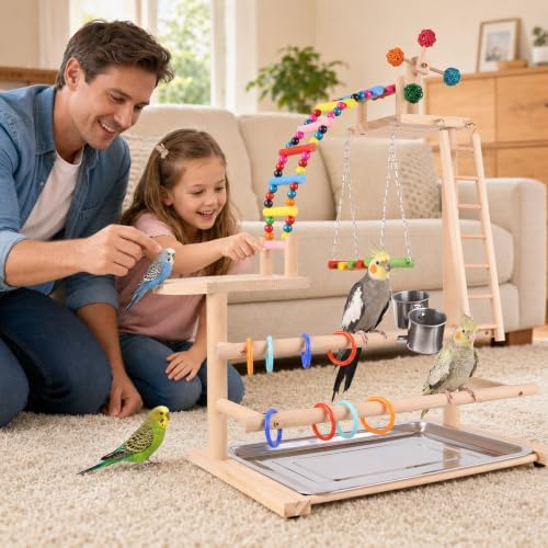 Bird Playground, 4-Layer Parrot Playground for Small to Medium Birds