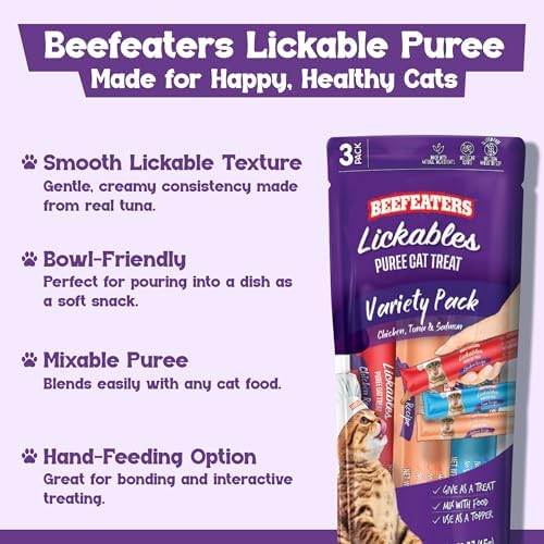 Beefeaters Variety Pack Pure Cat Treats 1.59oz (12 Pack) | Lickable Squeeze Tube Treats, Grain-Free, No Added Sugar, Taurine-Enriched, Ideal for Bonding, Seniors, Toppers & Everyday Treating