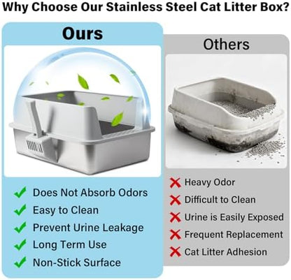 Stainless Steel Litter Box, XL Metal Litter Box with Lid 2 Pack
