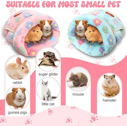 Wenqik 2 Pcs Guinea Pig Fleece Hideouts, Green, Pink, Flowers
