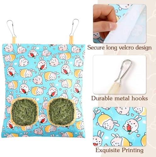 UPINS 3Pack Guinea Pig Hay Feeder Bag,Bunny Rabbit Cage Bag Hanging Holder