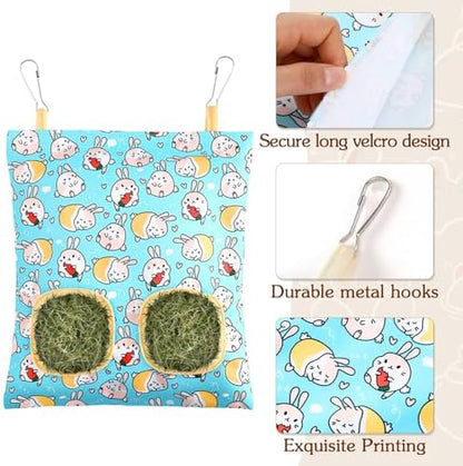 UPINS 3Pack Guinea Pig Hay Feeder Bag,Bunny Rabbit Cage Bag Hanging Holder