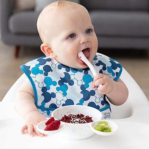 Bumkins Disney Mickey Mouse Bowl, Silicone First Feeding Set with Suction, Includes Spoon, Training Essentials for Baby-Led Weaning, Toddler Self-Feeding, Babies Eating at 4 Mos Up, Vanilla