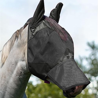 Harrison Howard UV-Proof Forelock Opening Reliable Protection Horse Fly Mask Long Nose with Ears Black Arabian Medium