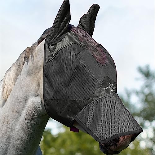 Harrison Howard UV-Proof Forelock Opening Reliable Protection Horse Fly Mask Long Nose with Ears Black Arabian Medium