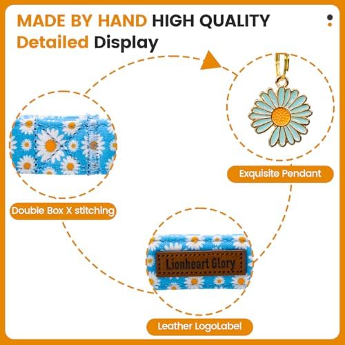 Lionheart Glory Dog Collar - Cute Daisy Floral Pet Collar with Quick Release Buckle, Soft Adjustable Collar for Medium Dogs Puppy Male Female Spring Summer