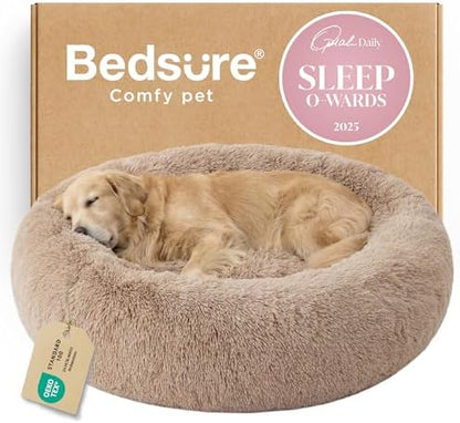 Bedsure Calming XL Dog Bed Donut Washable Extra Large Pet Bed,45ins Camel