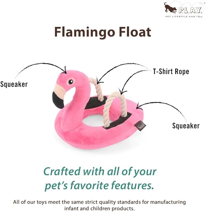P.L.A.Y. Plush Dog Toys - Tropical Paradise Summer Pool Themed Durable Squeaker Chew Toy, Great for Puppies & All Size Dogs, Machine Washable (Flamingo Float)