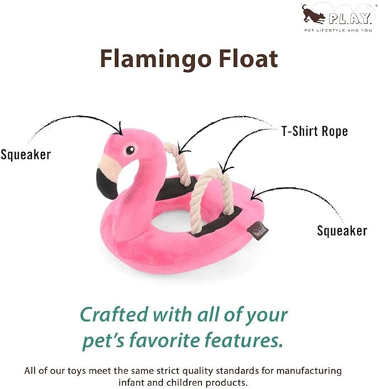 P.L.A.Y. Plush Dog Toys - Tropical Paradise Summer Pool Themed Durable Squeaker Chew Toy, Great for Puppies & All Size Dogs, Machine Washable (Flamingo Float)