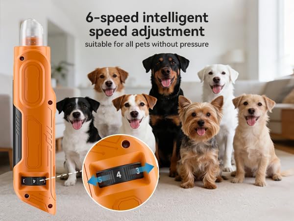 PAPIFFEED Dog Nail Grinder, Quiet 6-Speed Electric Nail Trimmer with Dual LED Light, Rechargeable for Small Medium Large Dogs, with Premium Nail Clipper (Orange Set)