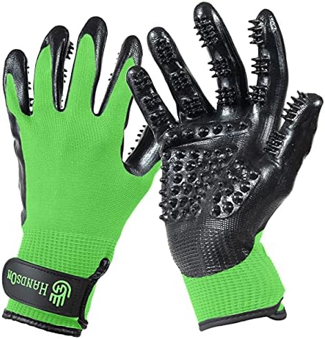 Pet Shedding, Bathing, Grooming, Hair Removing Gloves, Gentle Brush for Cats, Dogs, Horses by the #1 Ranked, Award-Winning Handson Gloves (Green, Large)