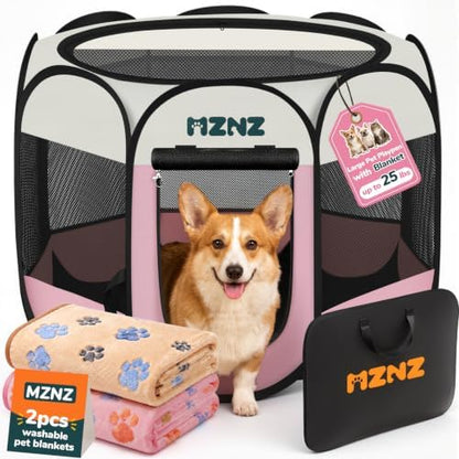 Dog Cat Small Animal Puppy Playpen Crate with 2 Blankets, Medium, Pink