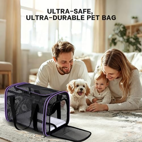 Cat Carrier, Soft-Sided Pet Carrier Bag, Breathable Mesh, Black (Purple, 20 * 13 * 13)