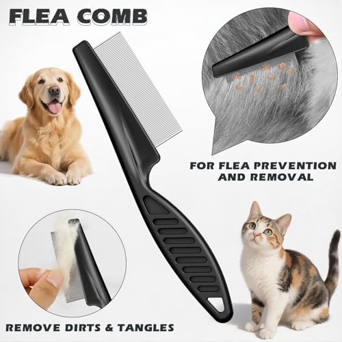 3PCS Pet Grooming Rake & Metal Comb & Flea Comb for Cats and Dogs, Double-Sided Dematting Tool, Extra-Wide Deshedding Dog Brush for Long Hair to Effectively Remove Tangles, Knots and Mats (Orange)