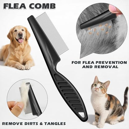3PCS Pet Grooming Rake & Metal Comb & Flea Comb for Cats and Dogs, Double-Sided Dematting Tool, Extra-Wide Deshedding Dog Brush for Long Hair to Effectively Remove Tangles, Knots and Mats (Orange)
