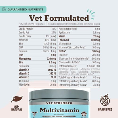 Natural Dog Company Vet Strength Multivitamin for Dogs – 90 High-Potency Soft Chews with Glucosamine, Chondroitin, Probiotics & Omegas – Supports Joints, Skin, Coat, Digestion, Immune & Heart Health