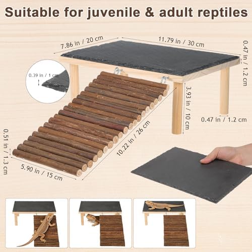 Bearded Dragon Basking Platform with Climbing Ramp,Leopard Gecko Basking Platform with Stone,Reptile Basking Rock Hide Cave Climing Accessories for Turtle,Snake,Lizard