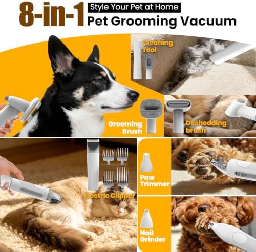 Dog Grooming Kit with Vacuum, 12000Pa Pet Electric Clipper & Nail Grinder
