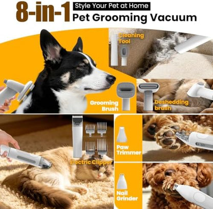 Dog Grooming Kit with Vacuum, 12000Pa Pet Electric Clipper & Nail Grinder