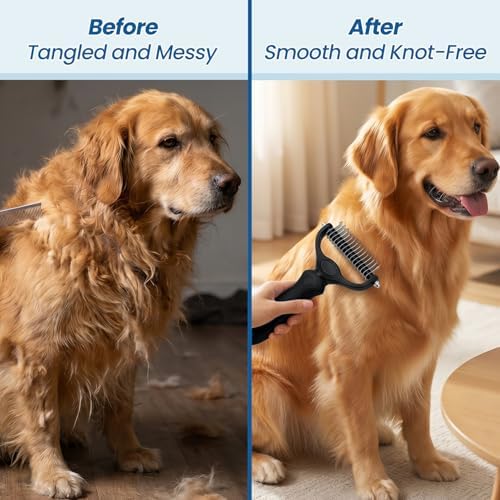Pet Grooming Rake for Dogs and Cats - Double-Sided Deshedding Dematting Tool, 4-in-1 Undercoat Rake & Metal Comb for Long and Short Haired Pets, Reduces Shedding by 95%, 4Pack