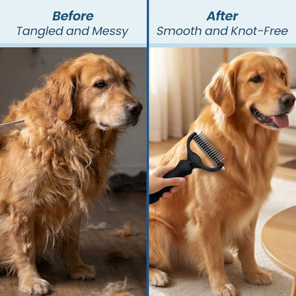 Pet Grooming Rake for Dogs and Cats - Double-Sided Deshedding Dematting Tool, 4-in-1 Undercoat Rake & Metal Comb for Long and Short Haired Pets, Reduces Shedding by 95%, 4Pack
