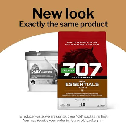 Formula 707 Daily Essentials Ration Balancer Supplement for Horses, 6 lb Bag – 48 Servings – Concentrated Complete Vitamin & Mineral Pellet