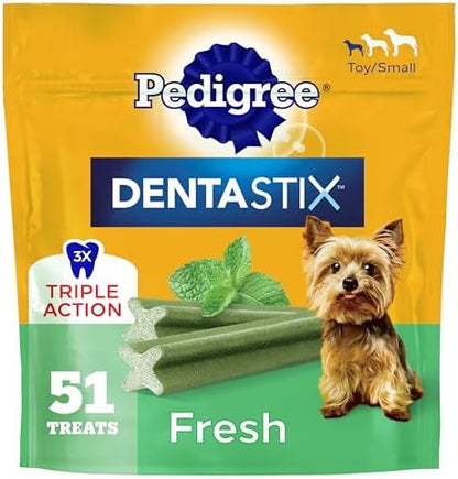 Pedigree Dentastix Small & Toy Breed Dental Dog Treats, Fresh, 51 Count