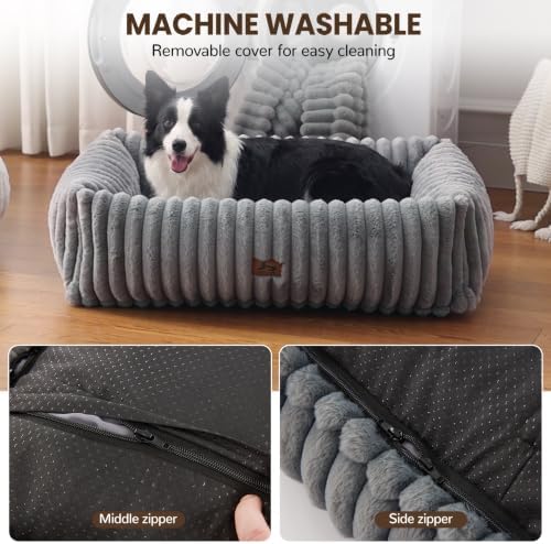 Dog Beds Large Sized Dog,Rectangle Orthopedic Pet Bed for Large Dog, Comfort Fluffy Memory Foam Dog Beds with Anti-Slip Bottom,Grey (35x25x9 inches)
