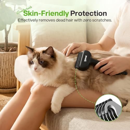 Self-Cleaning Deshedding Dog Cat Brush, Thick Double Coat Undercoat Rake
