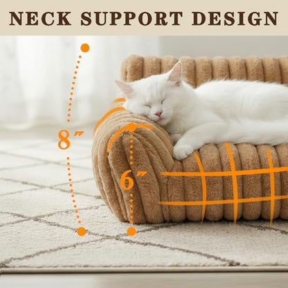 Cat Couch Bed for Small Cats & Indoor Cats, Square Cat Bed and Pet Sofa for Small/Medium Dogs - Removable Washable Dog Bed Cover (Brown, Small)
