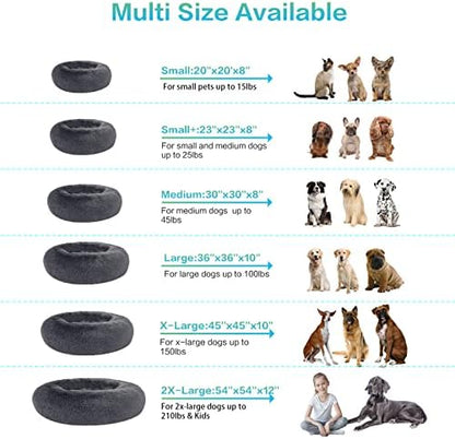 SAVFOX 30 inches Calming Donut Dog Bed - 3X Durable Plush Faux Fur, Machine Washable & Non-Slip, Fits up to 45 lbs, Dark Grey