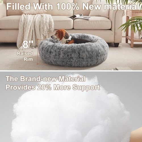33 in Faux Fur Fluffy Donut Dog Bed for Medium Plus Dogs,Dark Grey