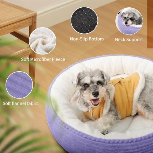 Zerbuger 23in Violet Round Dog Bed Sofa for Dogs Cats, Machine Washable