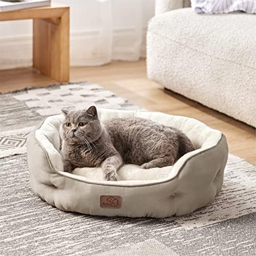 Bedsure Small Dog Bed Washable,Round Cat Beds for Indoor Cats,25in Camel