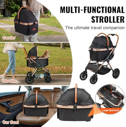 VEVOR Large Pet Stroller for Medium Large Dogs and Cats, Up to 66lbs, Detachable Carrier and Storage Basket